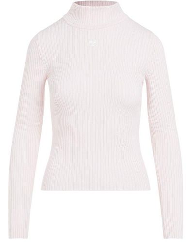 Courreges Reedition Rib Knit Mockneck Sweater - White