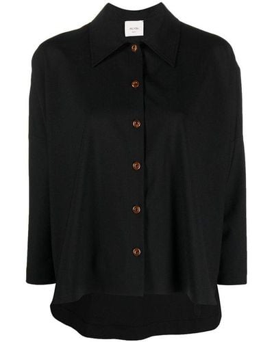 Alysi Straight-point Collared Buttoned Shirt - Black