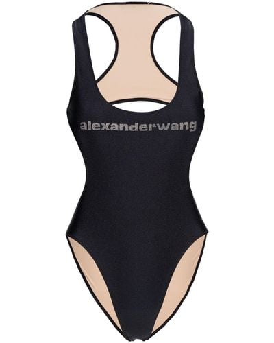 Alexander Wang "crystal Logo" One Piece Swimsuit - Black