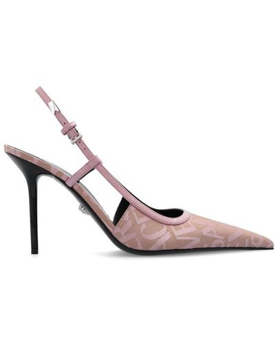 Versace Allover Logo-jacquard Pointed Toe Slingback Pumps - Pink