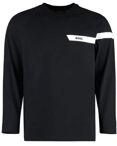 BOSS Logo Printed Stripe Detailed Sweatshirt - Black