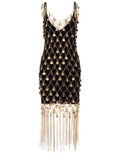 Rabanne Mini Dress With Metallic Gold Mesh - Black