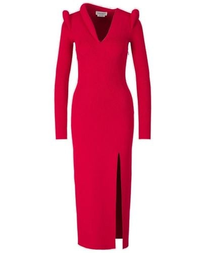 Alexander McQueen Ribbed Knit Dress - Red