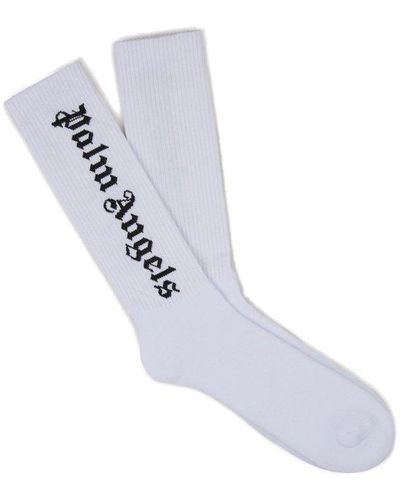 Palm Angels Logo Intarsia Knit Socks - White