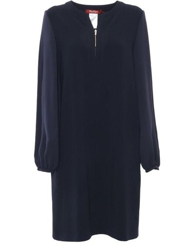 Max Mara Studio Zip Detailed Long-sleeved Dress - Blue