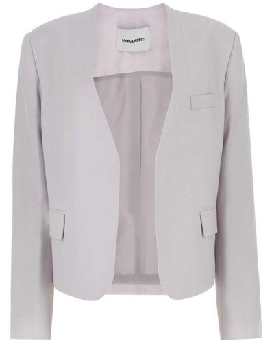 Low Classic Single Breasted Collarless Tailored Blazer - Grey