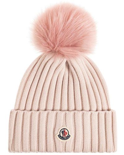 Moncler Pompom-detailed Ribbed-knit Beanie - Pink