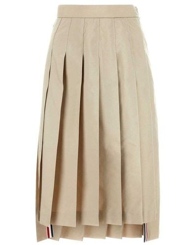Thom Browne Rwb-tab High-low Hem Pleated Midi Skirt - Natural
