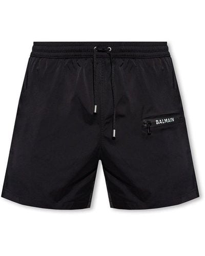 Balmain Logo-printed Drawstring Swim Shorts - Black