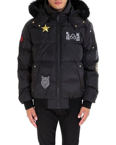 Moose Knuckles Patches Hooded Padded Coat - Black
