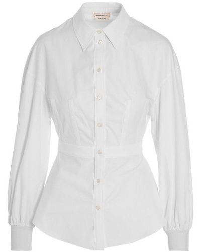 Alexander McQueen Cuffed Cotton Shirt - White