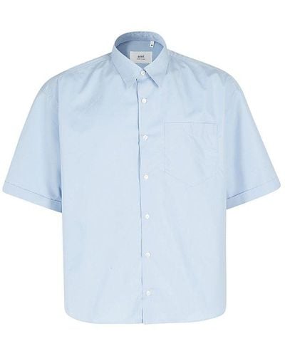 Ami Paris Short-sleeved Boxy Fit Shirt - Blue