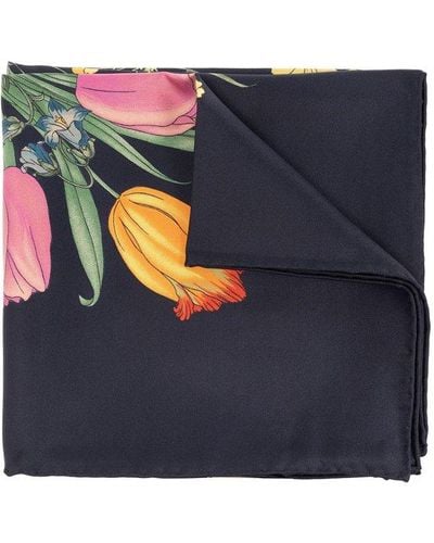 Gucci Shawl With Floral Motif, - Blue