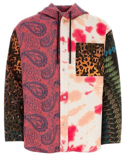 Marcelo Burlon Patchwork Drawstring Hooded Jacket - Pink