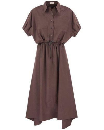 Brunello Cucinelli Cotton Poplin Dress With Matching Shirt - Brown