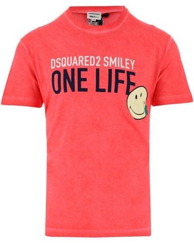DSquared² Slogan Printed Crewneck T-shirt - Red