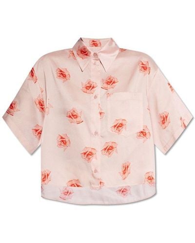 KENZO Rose Printed Cropped Shirt - Pink