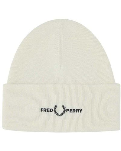 Fred Perry Logo-embroidered Turn-up Hem Knitted Beanie - Natural