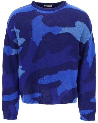 Valentino Garavani Camo Wool-knit Jumper - Blue
