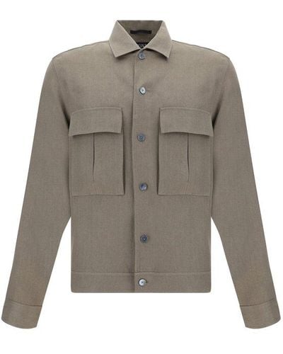 ZEGNA Oasi Long-sleeved Buttoned Overshirt - Grey