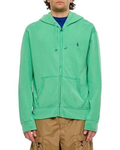 Polo Ralph Lauren Pony Embroidered Zipped Drawstring Hoodie - Green