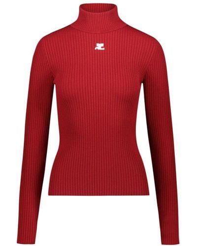 Courreges Mockneck Rib Knit Sweater Clothing - Red