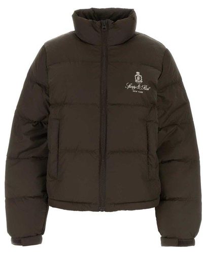 Sporty & Rich Logo Embroidered Padded Jacket - Brown