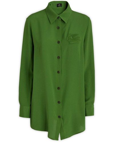 Etro Logo Embroidered Long-sleeved Shirt - Green