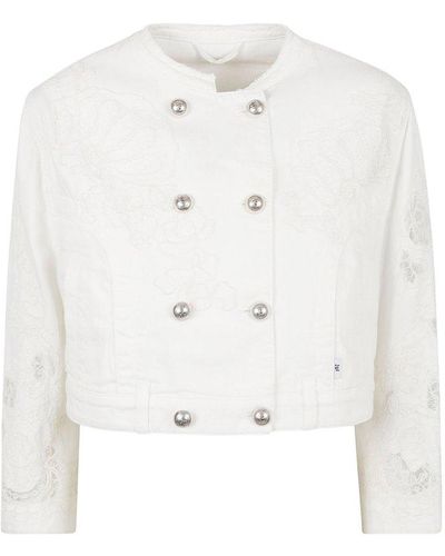 Ermanno Scervino Lace Paneled Double-breast Cropped Jacket - White