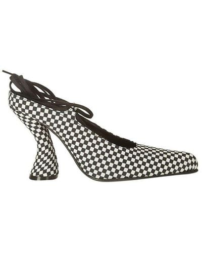 Dries Van Noten Check Printed Ankle Strap Court Shoes - Metallic