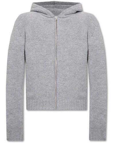 Palm Angels Zipped Knit Hoodie - Gray