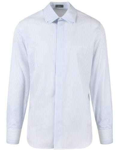 Dior Striped Collared Long-sleeve Shirt - White