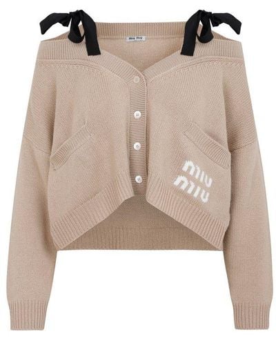 Miu Miu Cashmere Cardigan Sweater - Natural