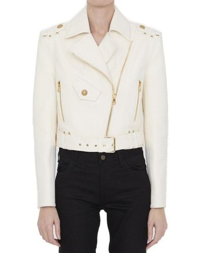 Balmain Zipped Leather Biker Jacket - White