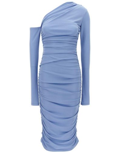 ANDAMANE Olimpia One-shoulder Draped Midi Dress - Blue