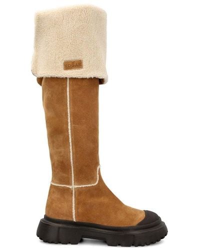 Hogan Logo Patch Round Toe Boots - Brown