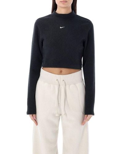 Nike Mock Neck Cropped Fleece Top - Black