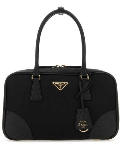 Prada Triangle-logo Zipped Tote Bag - Black