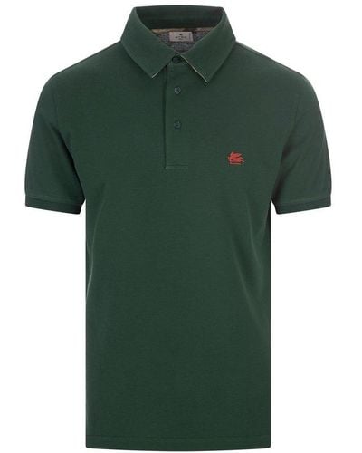 Etro Polo Shirt With Logo And Paisley Undercollar - Green