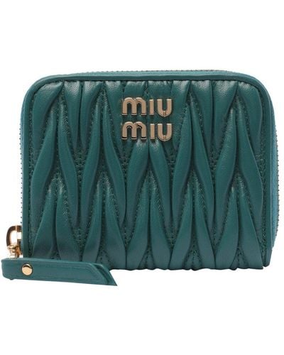 Miu Miu Logo Lettering Zip-around Wallet - Green