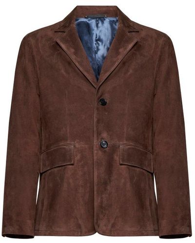 Paul Smith Buttoned Leather Jacket - Brown