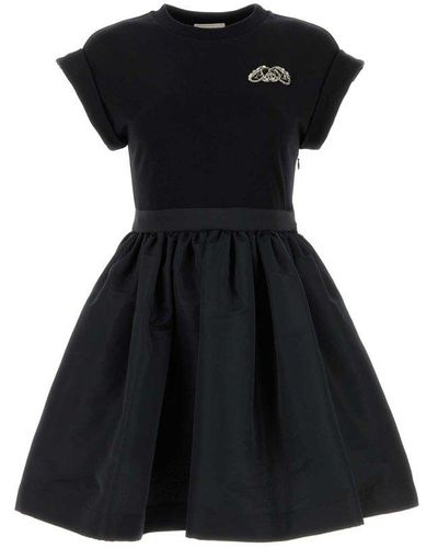Alexander McQueen Seal-logo Panelled Crewneck Mini Dress - Black