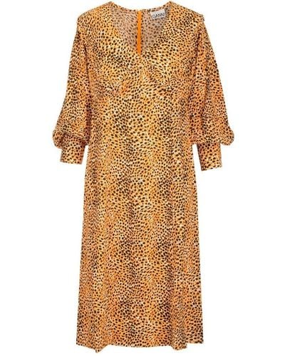Ganni Leopard-print Crepe Oversized-collar Dress - Multicolor