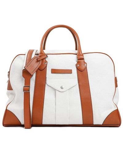 Brunello Cucinelli Paneled Logo Patch Travel Duffle Bag - White