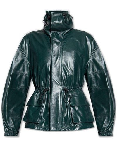 Bottega Veneta Leather Jacket With Standing Collar - Green