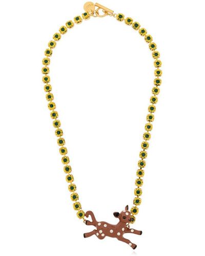 Marni Deer Motif Charm Embellished Necklace - Metallic