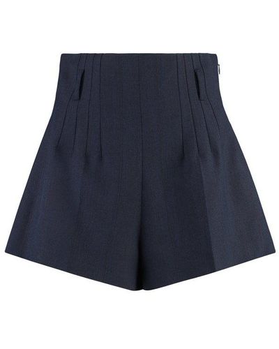 Prada Pleated High-waisted Shorts - Blue