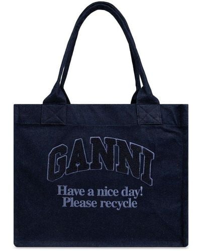 Ganni Denim Large Tote Bag - Blue