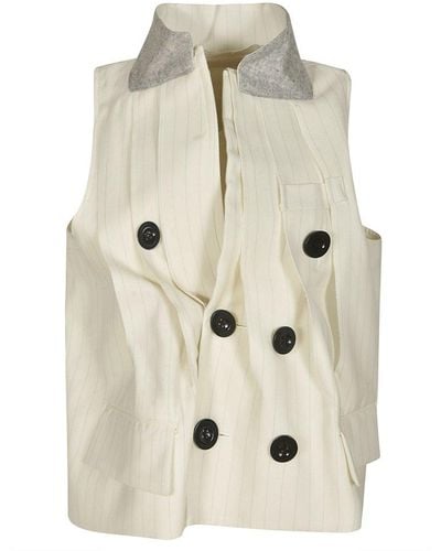 Sacai Pinstriped Double-breasted Pleated Gilet - Natural