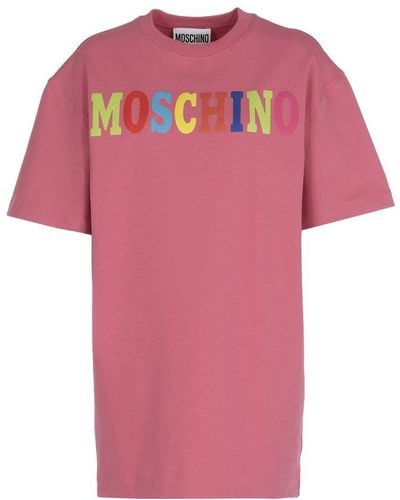 Moschino Logo Printed Crewneck T-shirt Dress - Pink